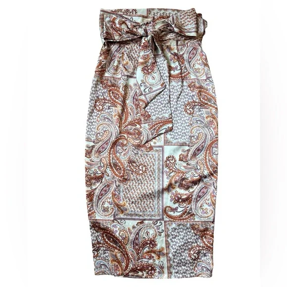 NEW Lulu's Satin Take A Walk With Me Paisley Wrap Front Midi Slip Skirt Medium - Picture 4 of 11